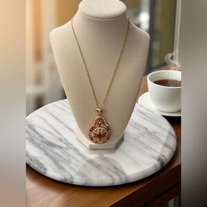 Elegant Peacock Color Pendant Necklace Gold Plated Synthetic Zirconia Stones